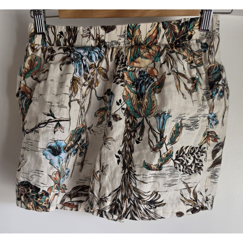 Elie Tahari Linen Shorts XS Floral Boho Bermuda Women Beige Blue Green